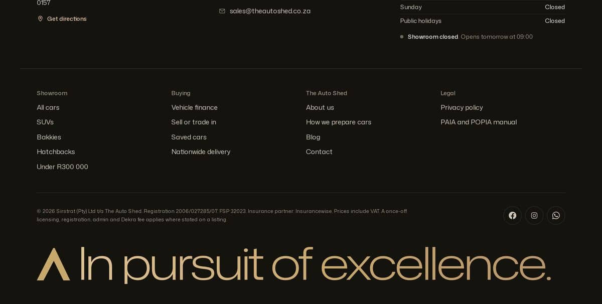 The Auto Shed website: the footer
