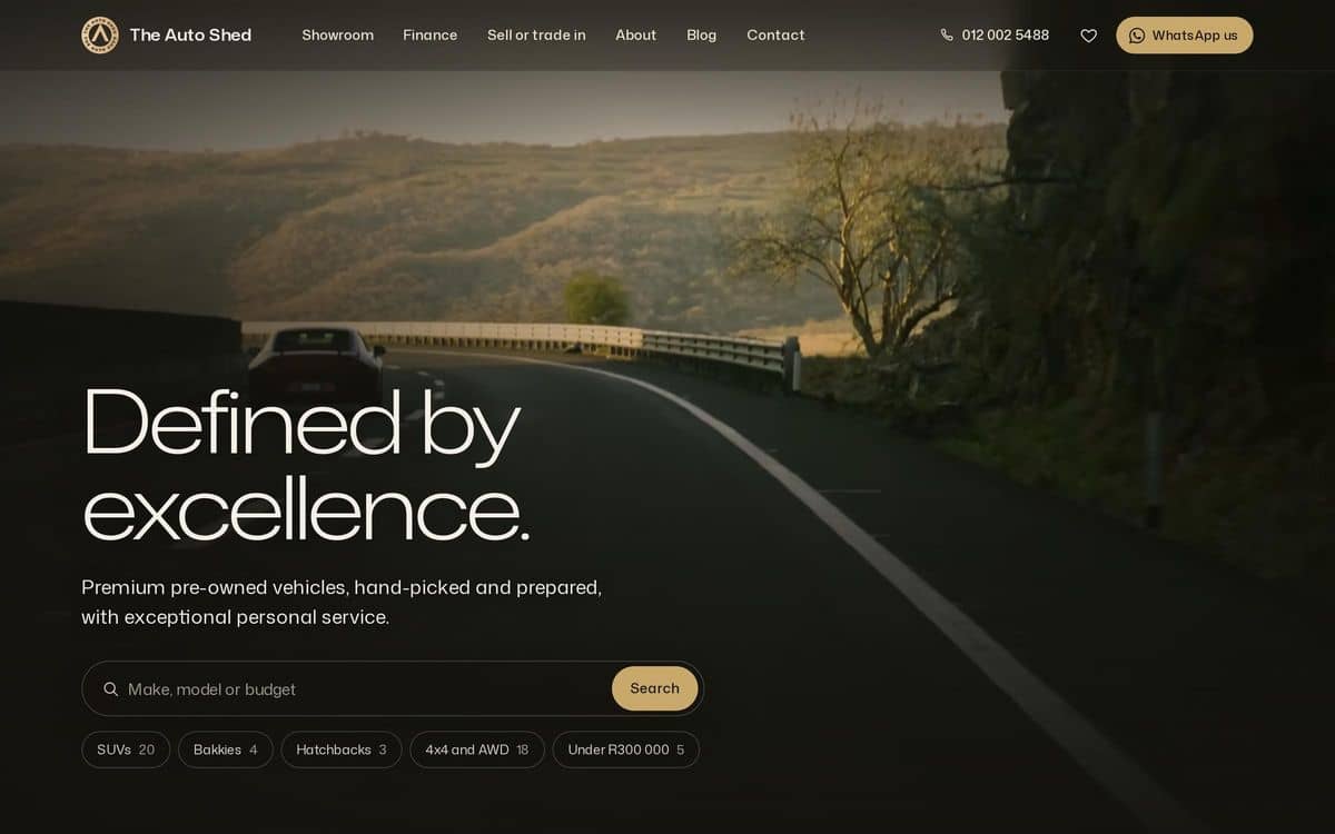 The Auto Shed website: the homepage