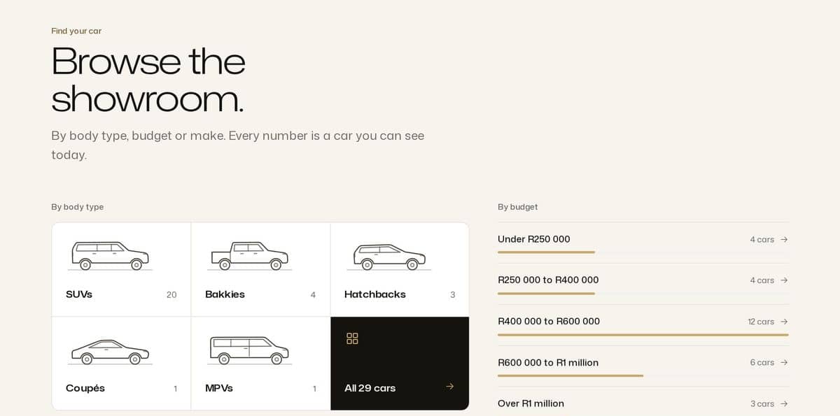 The Auto Shed website: browse the showroom