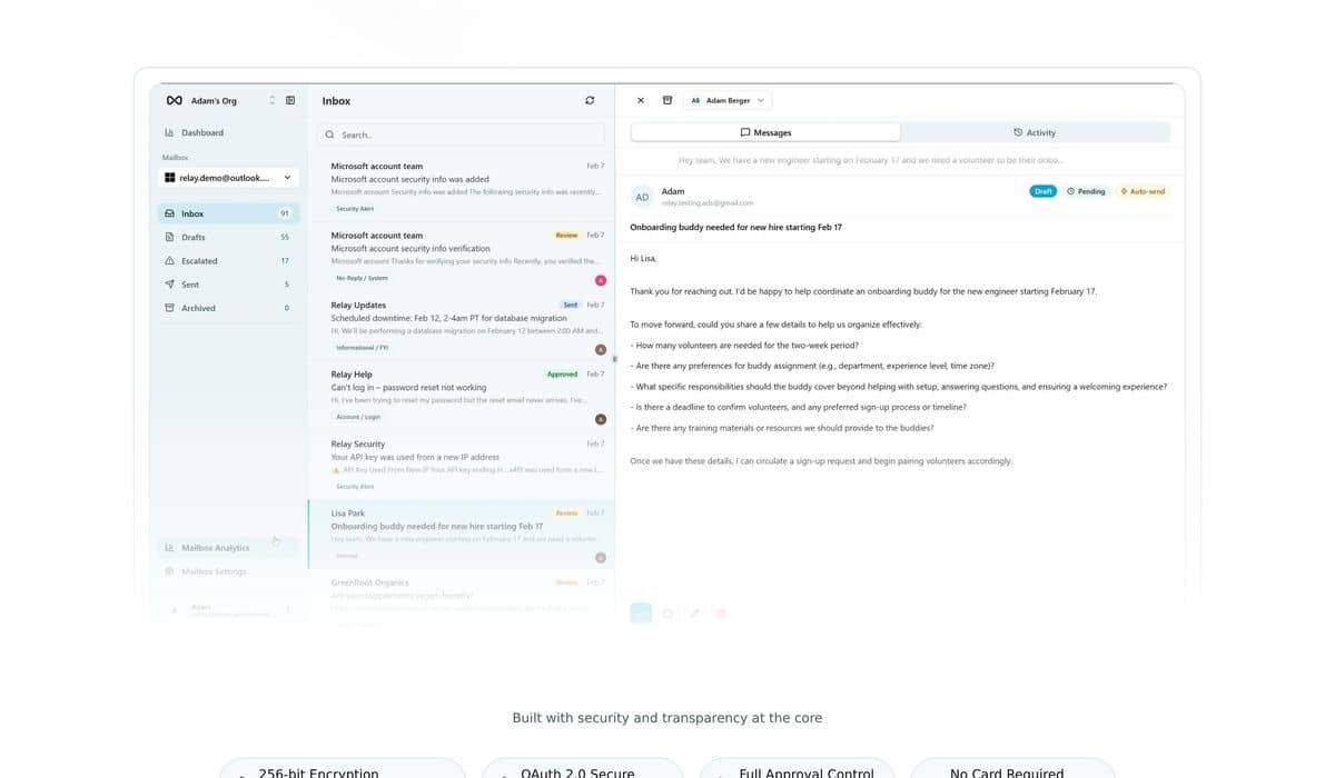 Relay: drafted email replies in the app