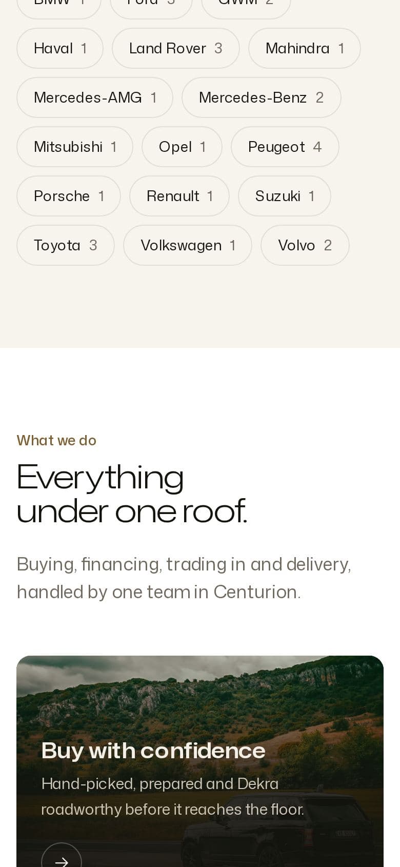 The Auto Shed's website on a phone, screen 3