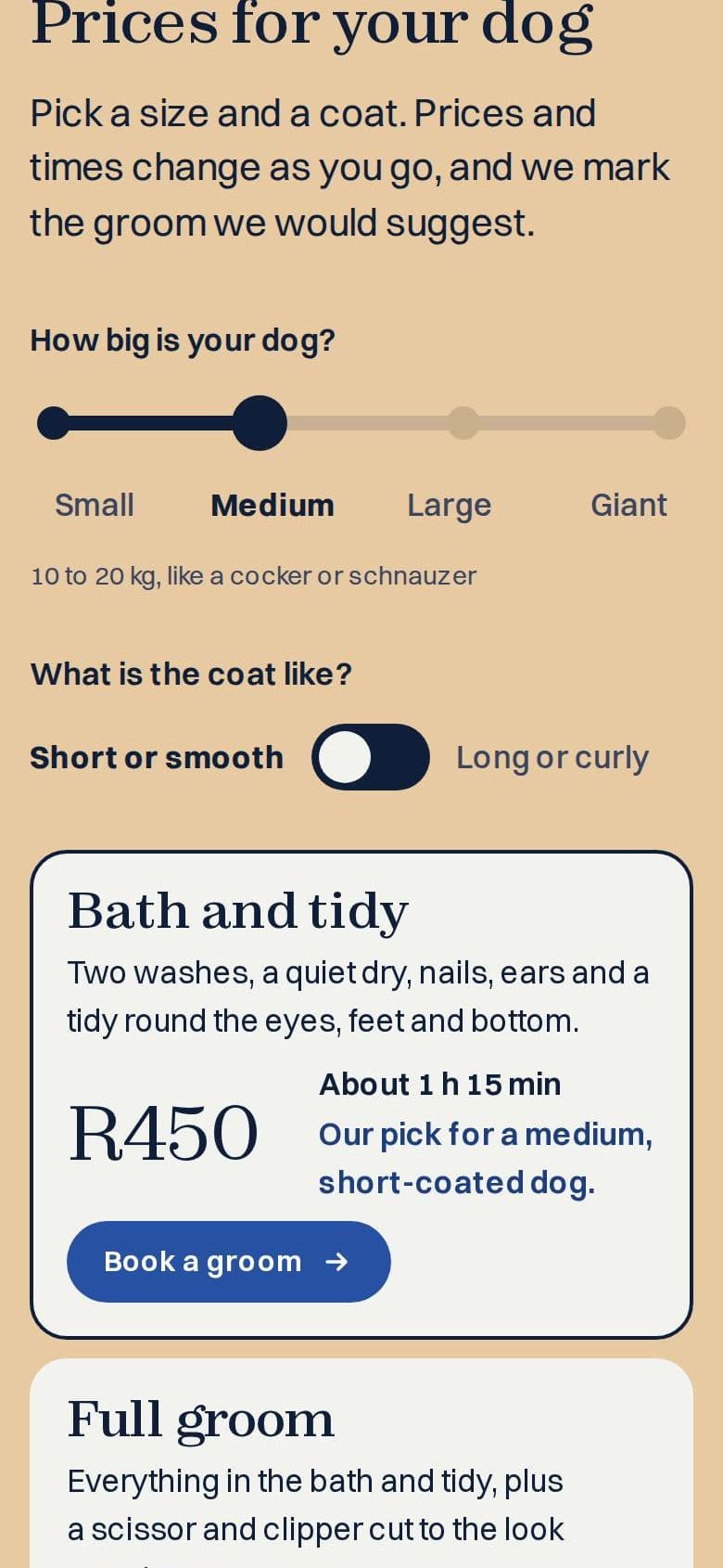 Mossie & Co.'s website on a phone, screen 3