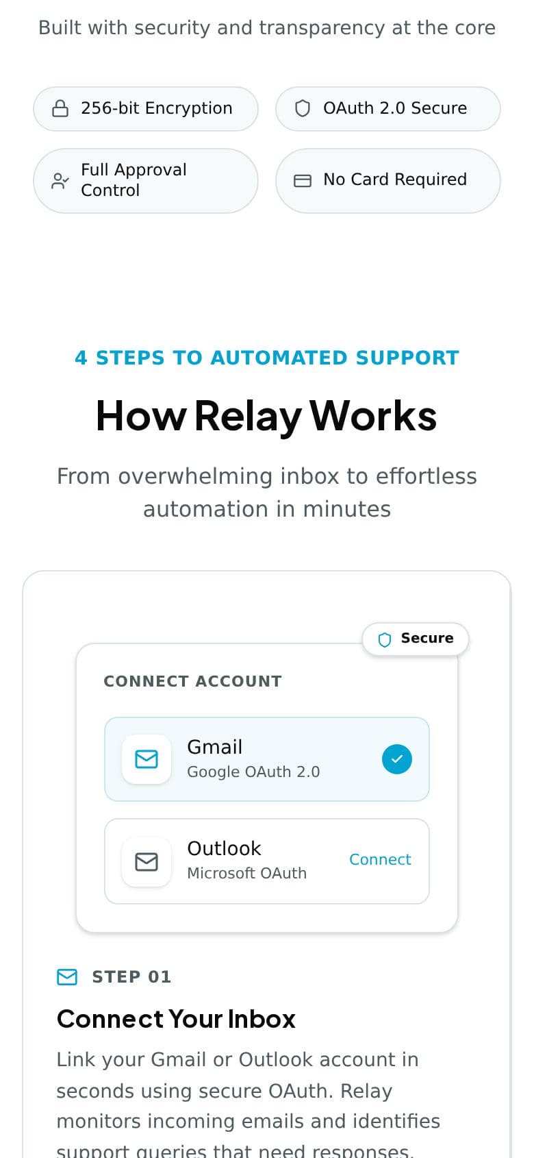 Relay's website on a phone, screen 2