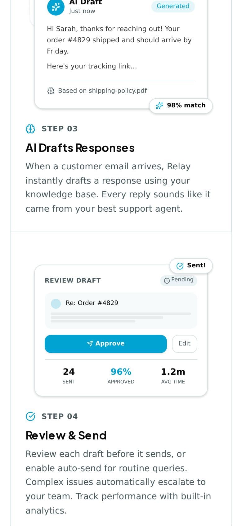 Relay's website on a phone, screen 3